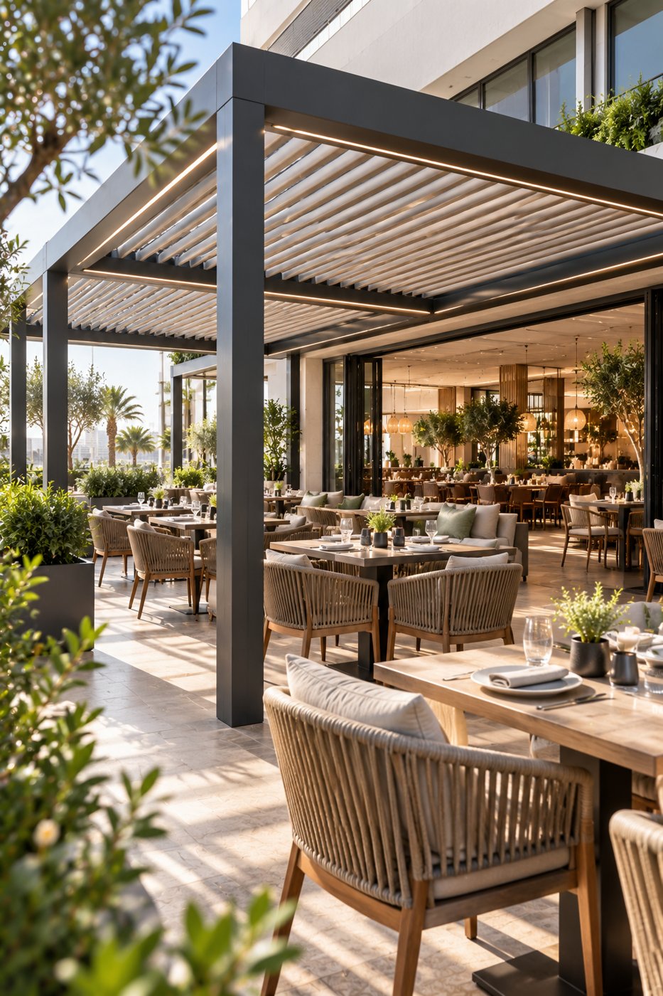 Cafe dış mekan düzeni oluştururken estetik ve fonksiyonelliği bir araya getirin. Misafirleriniz için konforlu, cazip gölgelendirme çözümleri ve doğru mobilya seçimiyle fark yaratın.: Cafe dekorasyon örneği
