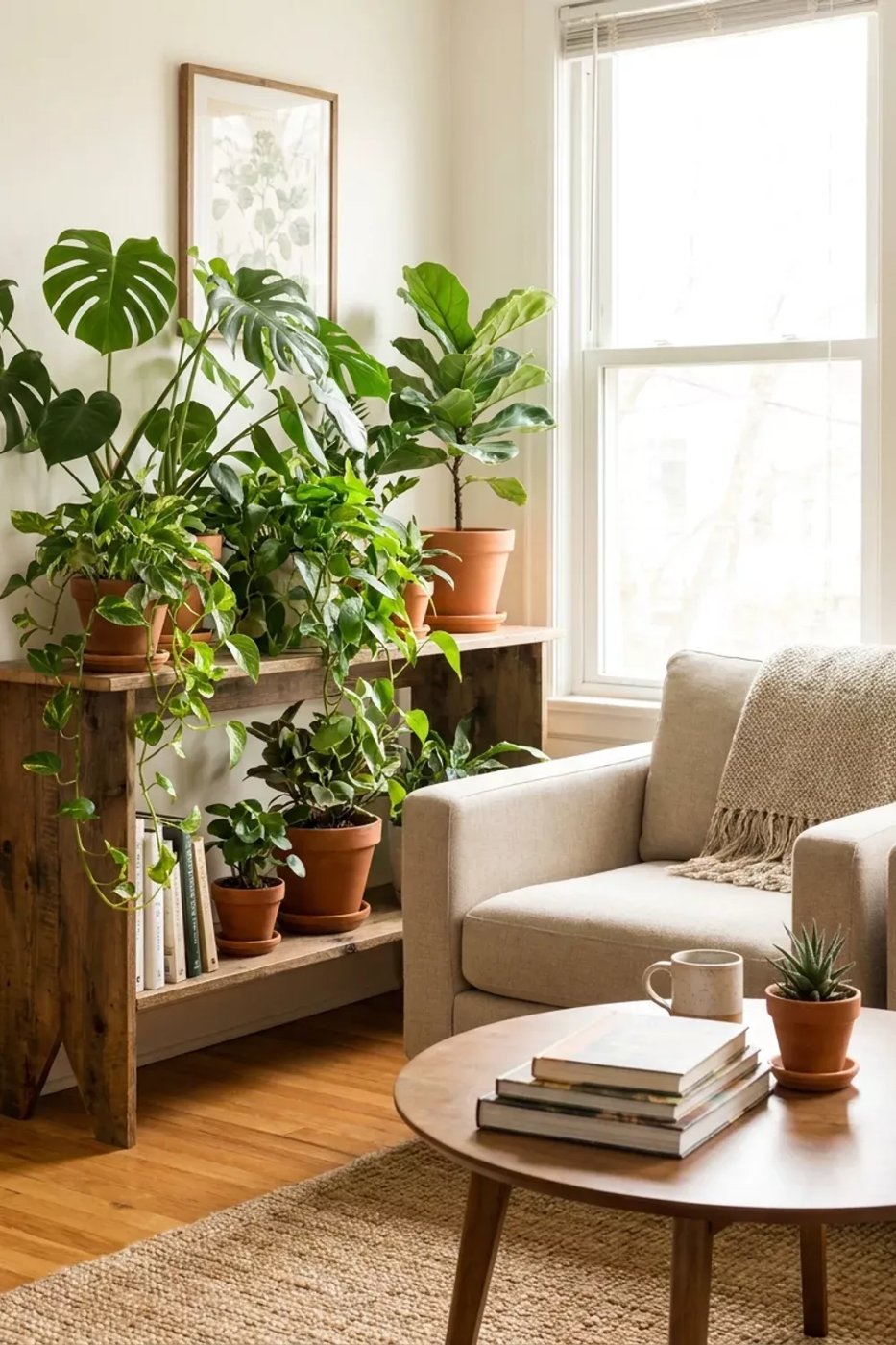 Salon bitki dekorasyonu ile evinize ferahlık katın! Yaşam alanınıza uygun bitki seçimi ve doğru yerleşim ipuçlarıyla doğal bir atmosfer yaratın.: Salon dekorasyon örneği