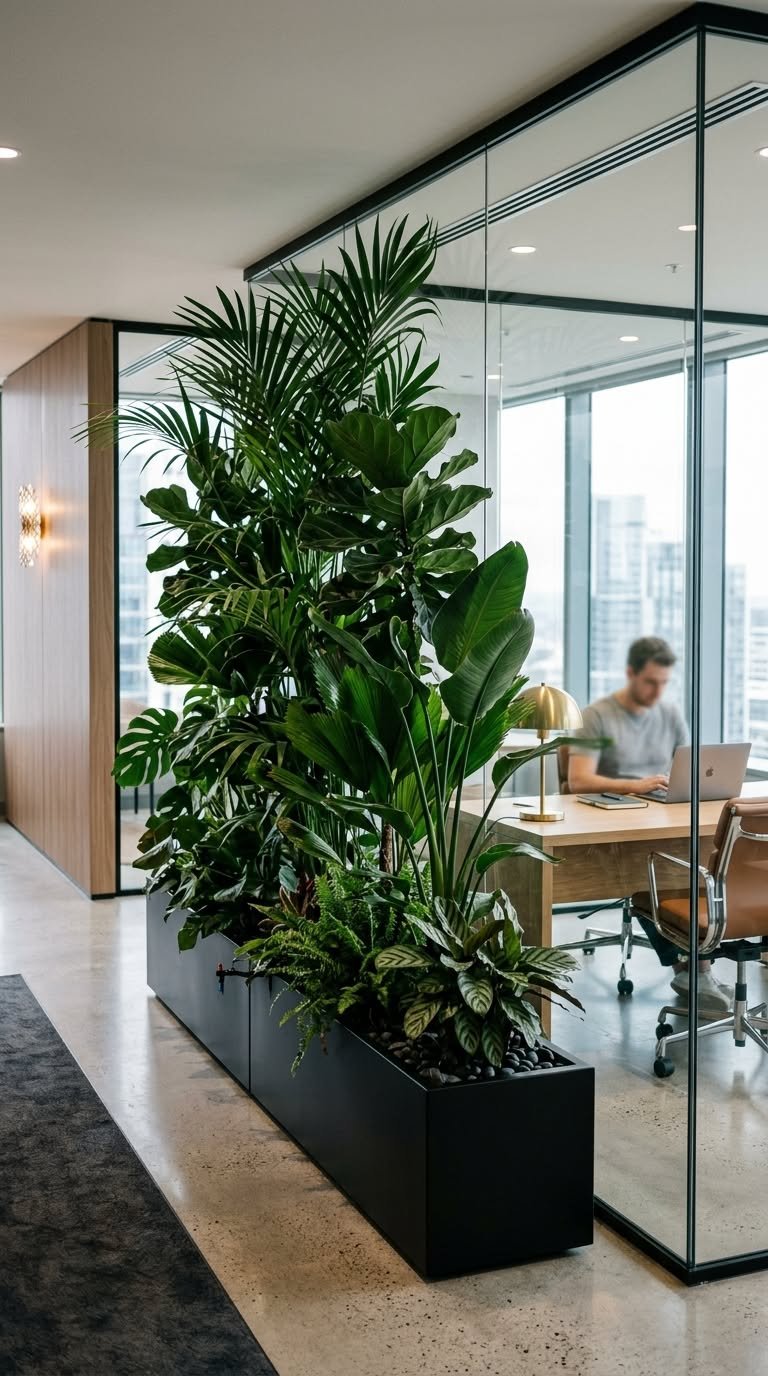 Ofis bitkileriyle çalışma ortamınızın havasını temizleyin ve çalışan verimliliğini artırın. Doğru bitki seçimi ve yerleşimiyle daha sağlıklı bir ofis tasarlayın.: Ticari Ofis dekorasyon örneği